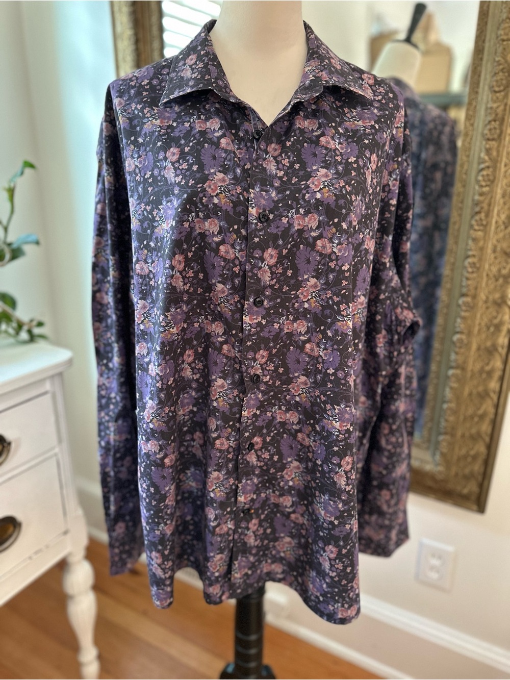 XXL button up blouse purple cottagecore floral cotton long sleeves Tallia fall